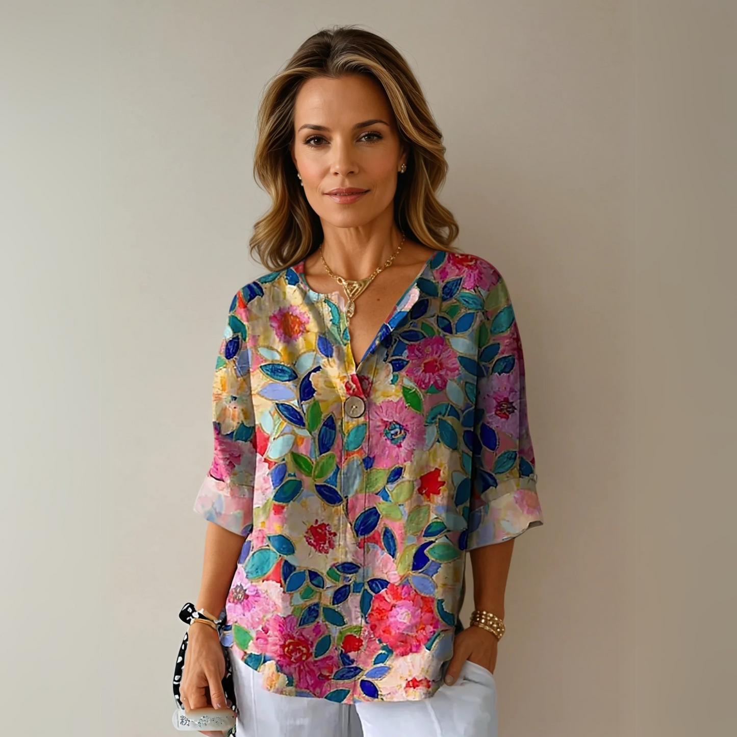 Image of Kristin | Women's Floral Print Button-Down Blouse