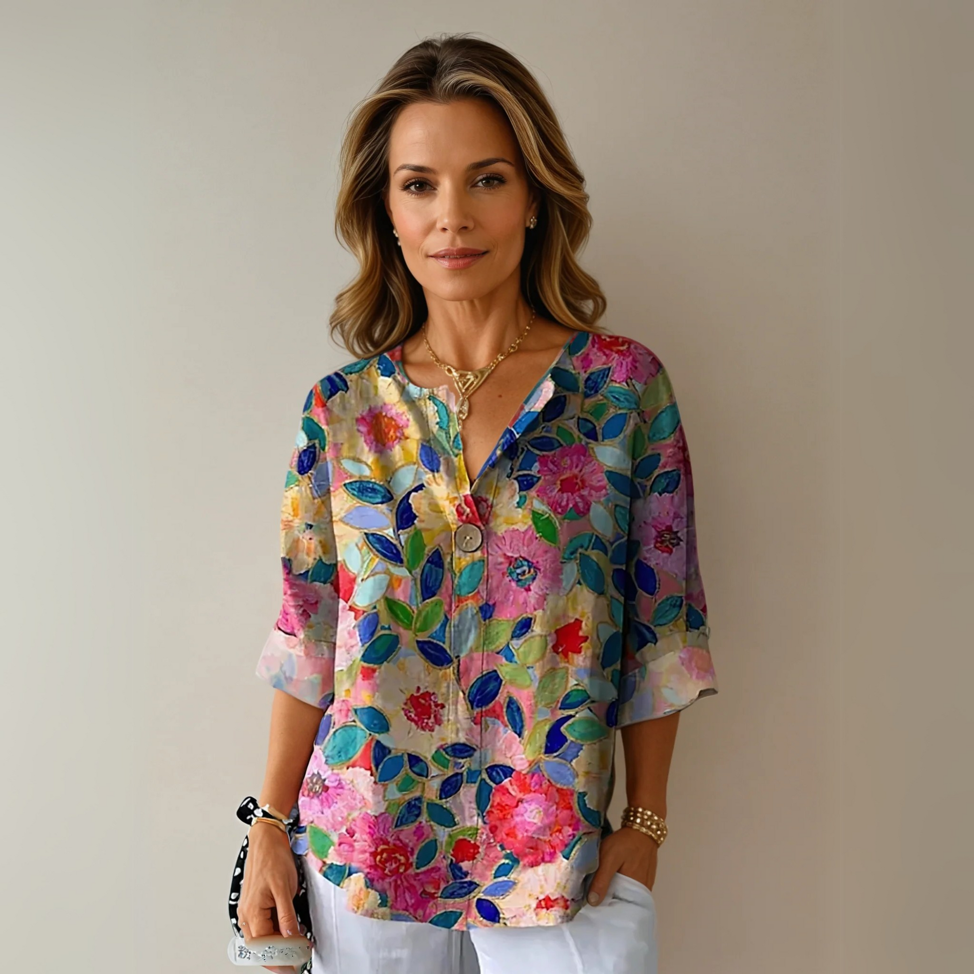 Image of Kristin | Women's Floral Print Button-Down Blouse