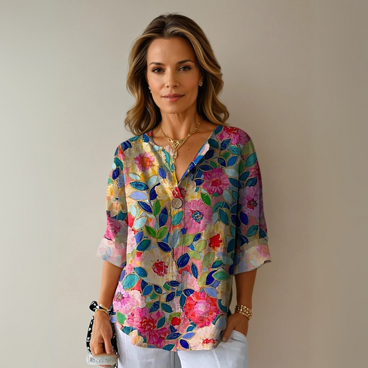 Image of Kristin | Women's Floral Print Button-Down Blouse