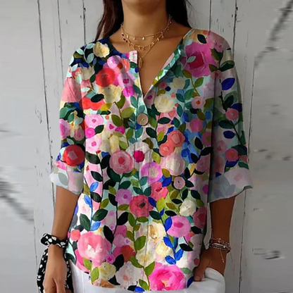 Image of Kristin | Women's Floral Print Button-Down Blouse