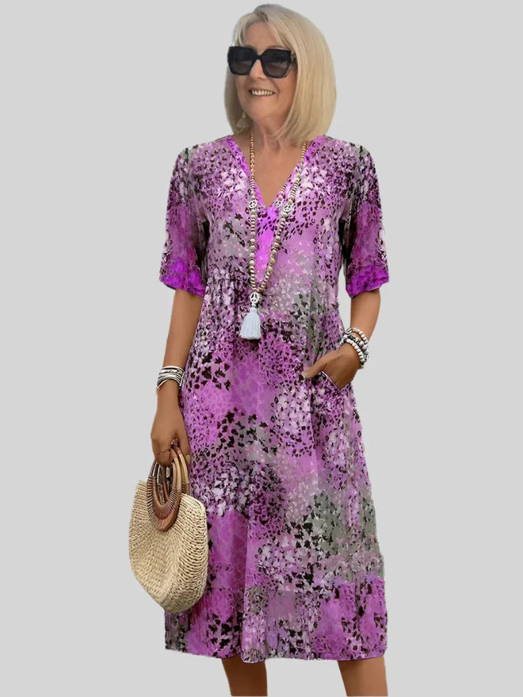 Image of Kristin | Women's V-Neck Casual Midi Dress
