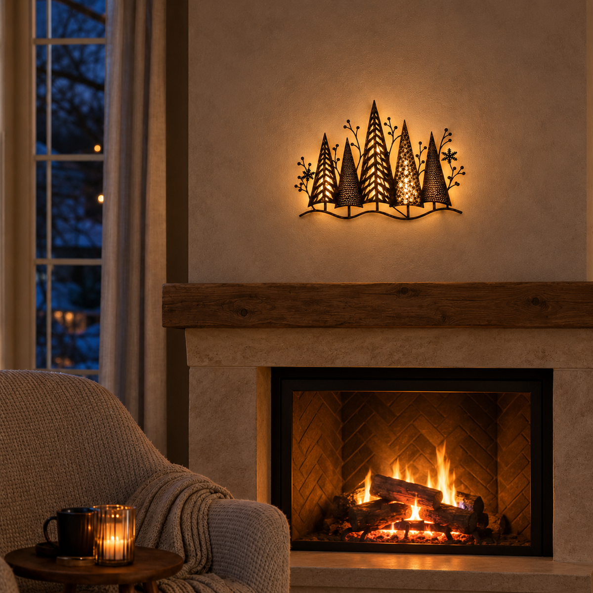 Layered Metal LED Christmas Forest Wall Décor