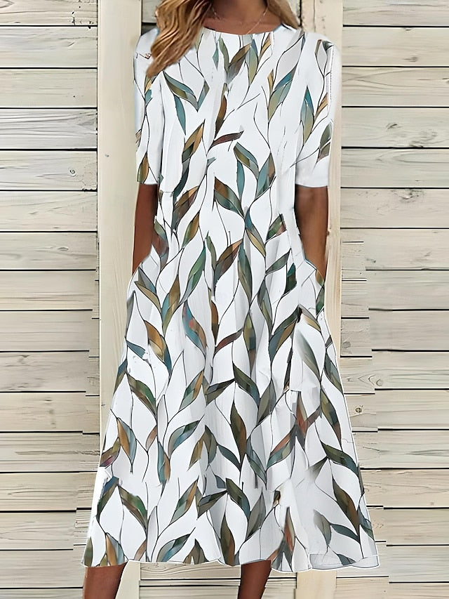 Leah | Effortless Green Casual Dress for Women in A Line Midi Style