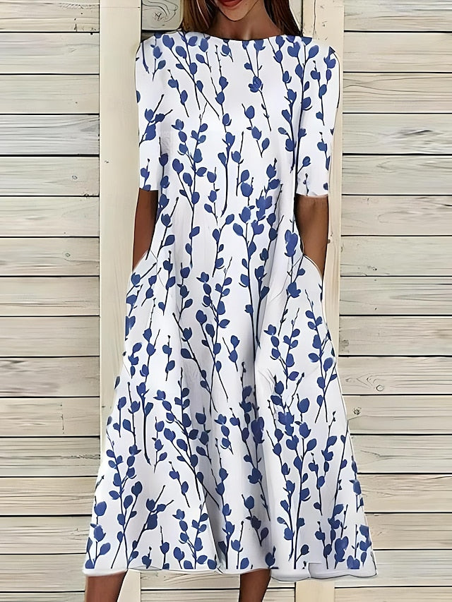 Leah | Effortless Green Casual Dress for Women in A Line Midi Style