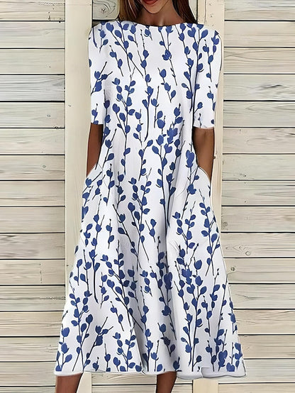 Leah | Effortless Green Casual Dress for Women in A Line Midi Style