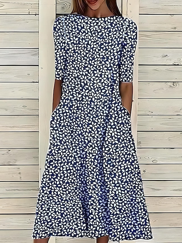 Leah | Effortless Green Casual Dress for Women in A Line Midi Style