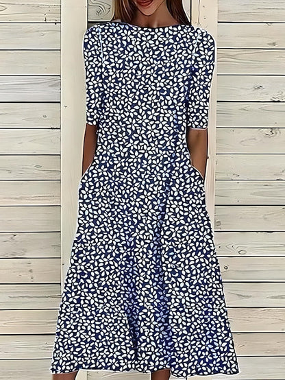 Leah | Effortless Green Casual Dress for Women in A Line Midi Style