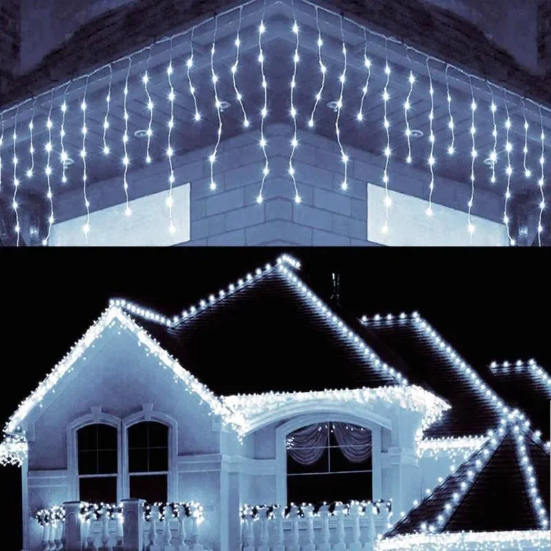 LED Icicle Curtain String Lights with 8 Modes - Festive Winter Christmas & New Year Decoration - EU Plug