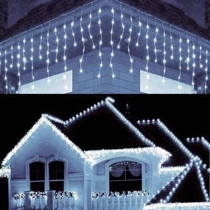 LED Icicle Curtain String Lights with 8 Modes - Festive Winter Christmas & New Year Decoration - EU Plug
