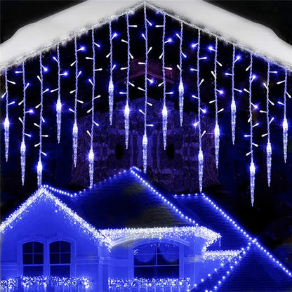LED Icicle Curtain String Lights with 8 Modes - Festive Winter Christmas & New Year Decoration - EU Plug