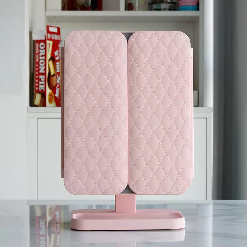 LED Makeup Mirror with 3 Light Modes – Foldable Vanity Mirror with Light and 2x/3x Magnification, White or Pink