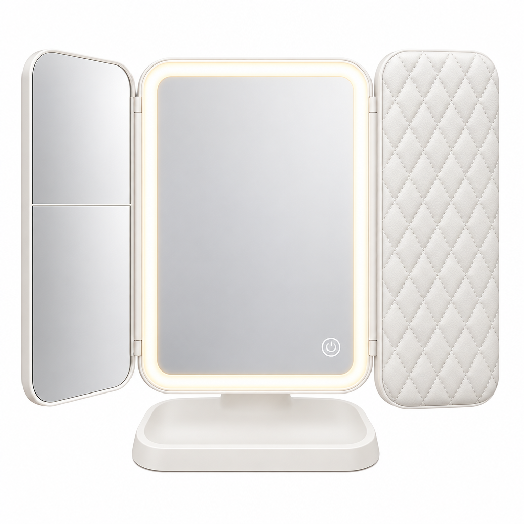 LED Makeup Mirror with 3 Light Modes – Foldable Vanity Mirror with Light and 2x/3x Magnification, White or Pink