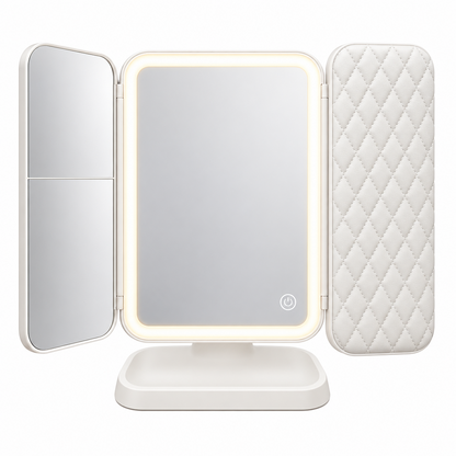 LED Makeup Mirror with 3 Light Modes – Foldable Vanity Mirror with Light and 2x/3x Magnification, White or Pink