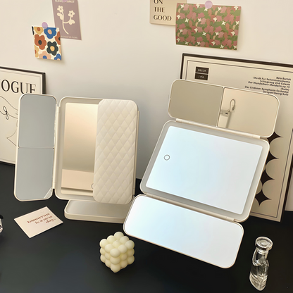 LED Makeup Mirror with 3 Light Modes – Foldable Vanity Mirror with Light and 2x/3x Magnification, White or Pink