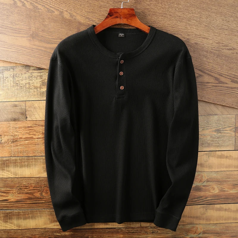 Leonhard | Men's Rib-Knit Long-Sleeve Henley T-Shirt