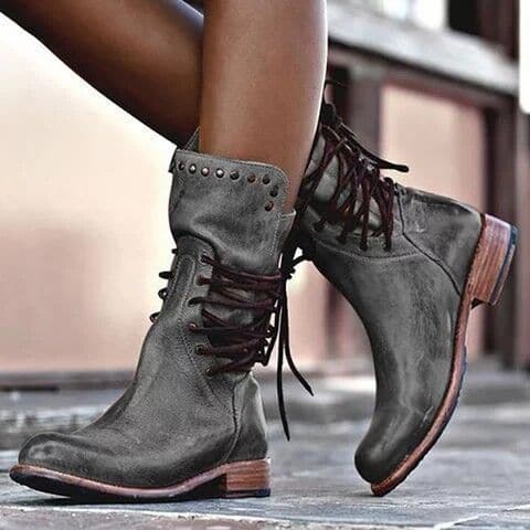 Jessica | Calf Leather Boots – Stylish Lace-Up Design – Edgy Metal Studs – Comfortable Low Heel - Image 2