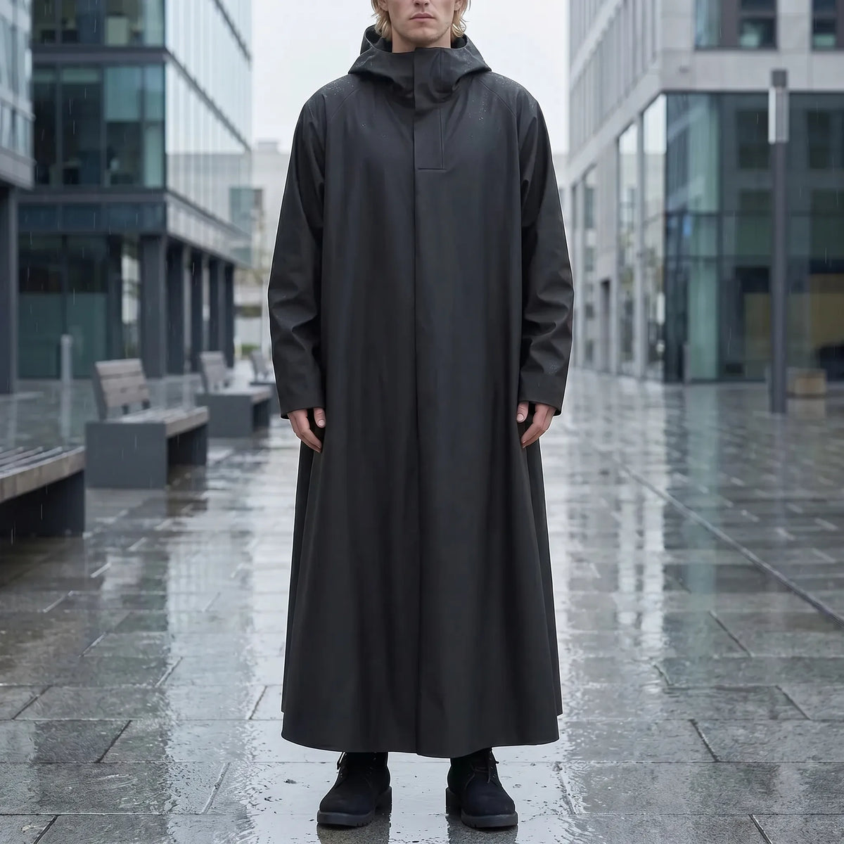 Long Hooded Riding Rain Jacket