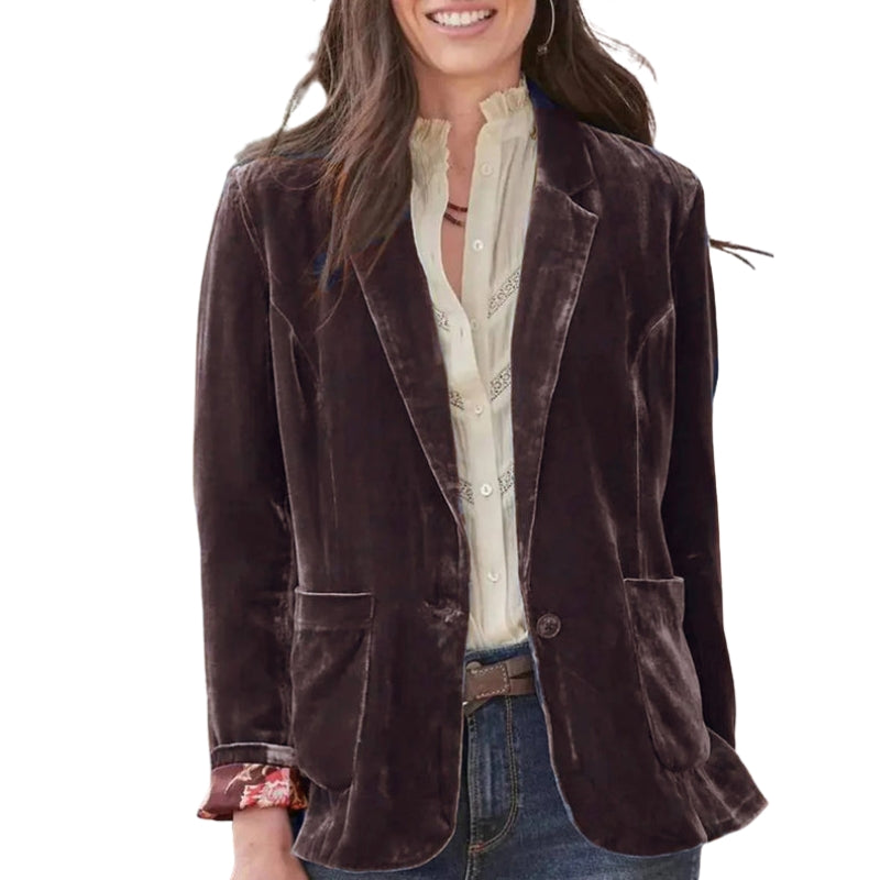 Long-Sleeve Blazer with Lapel Collar and Pockets