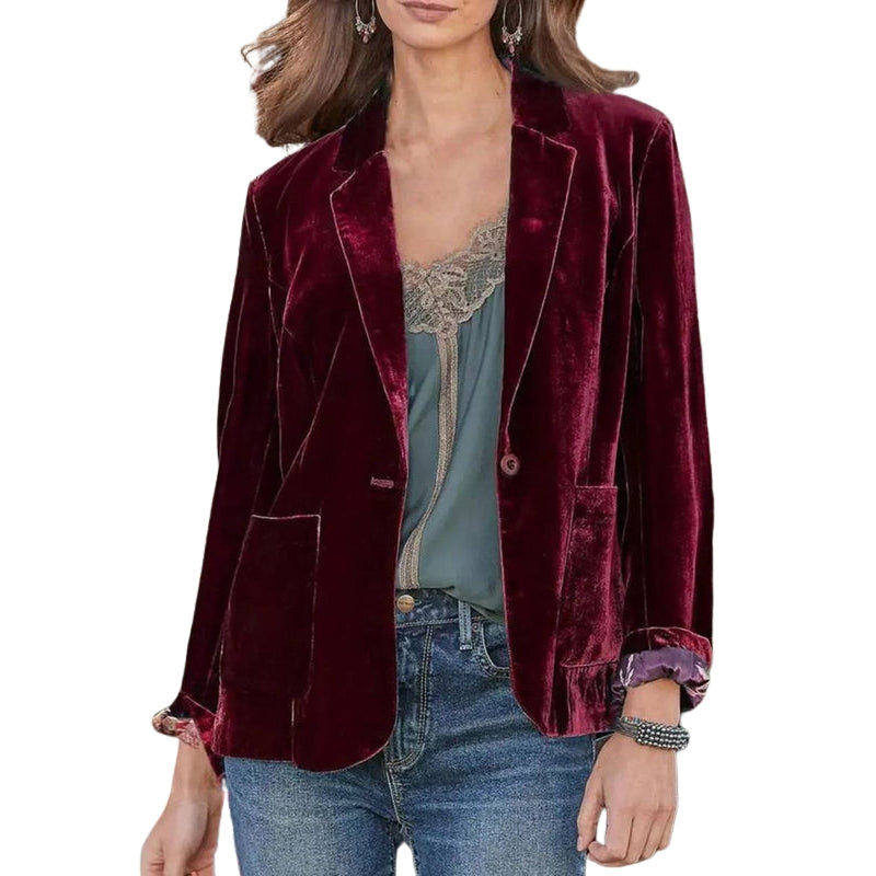 Long-Sleeve Blazer with Lapel Collar and Pockets