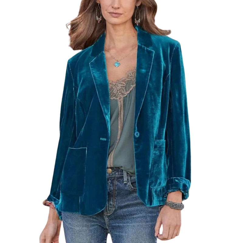 Long-Sleeve Blazer with Lapel Collar and Pockets