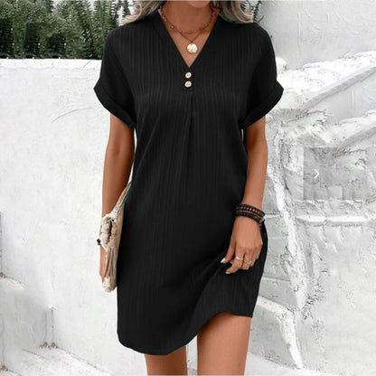 Image of Loretta | Women's V-Neck Mini Shirt Dress