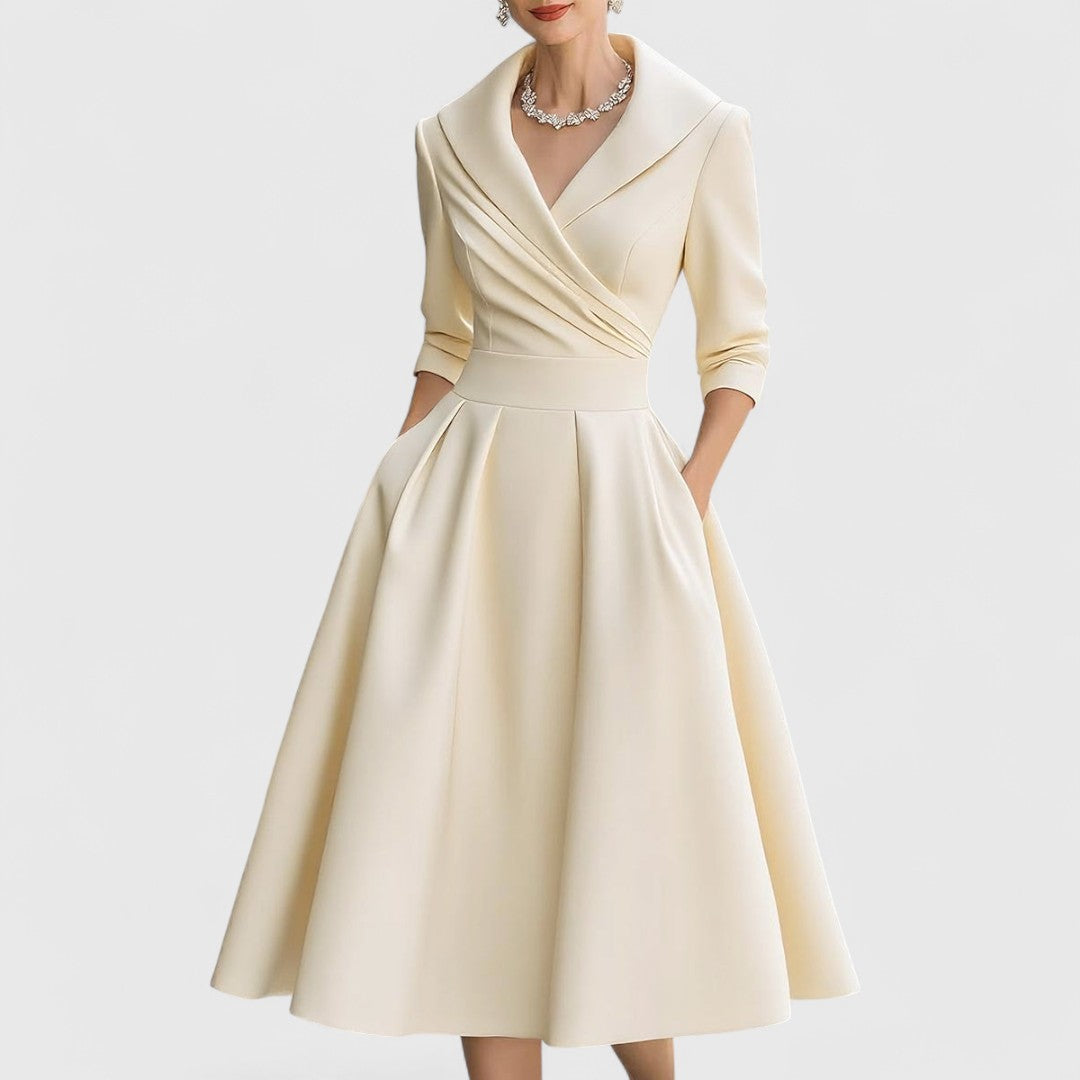 Image of Lucille | Women's V-Neck A-Line Midi Dress