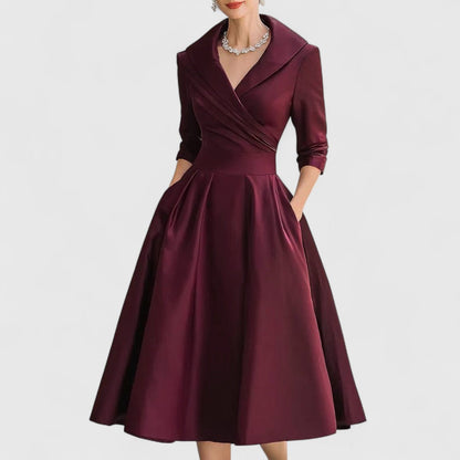 Image of Lucille | Women's V-Neck A-Line Midi Dress