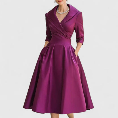 Image of Lucille | Women's V-Neck A-Line Midi Dress