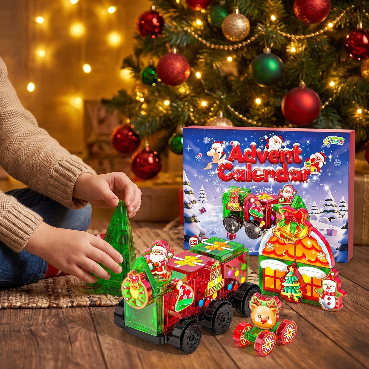 Magnetic Tile Christmas Train Advent Calendar, 45-Piece Set