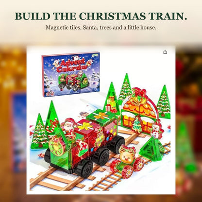 Magnetic Tile Christmas Train Advent Calendar, 45-Piece Set