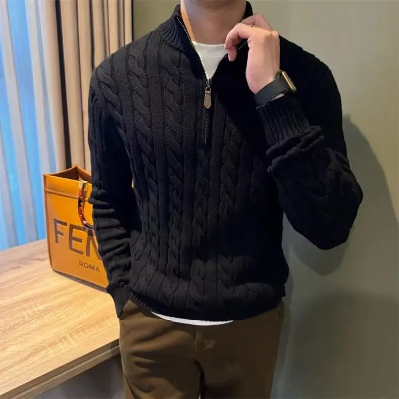 Marco | Men's Zip-Up Cable Knit Sweater - Image 1