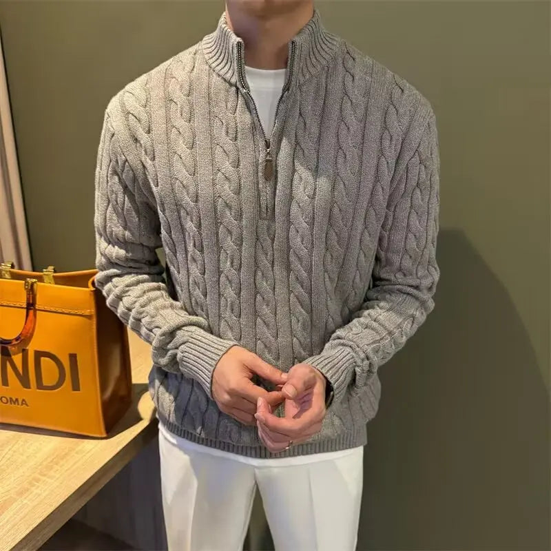 Marco | Men's Zip-Up Cable Knit Sweater - Image 1