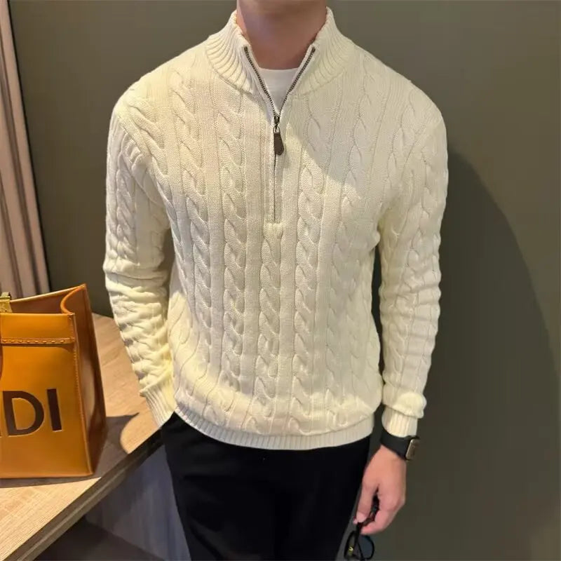 Marco | Men's Zip-Up Cable Knit Sweater - Image 1