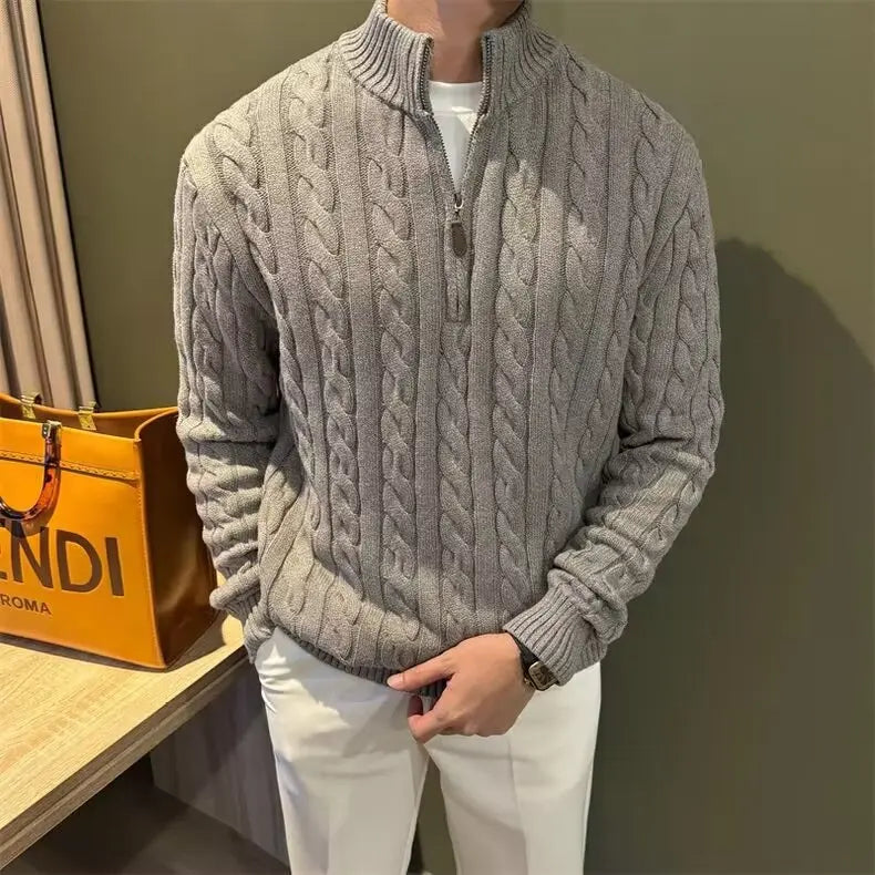 Marco | Men's Zip-Up Cable Knit Sweater - Image 2