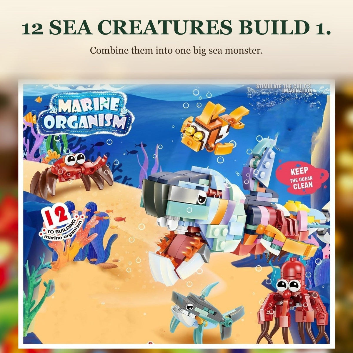 Marine Life Advent Calendar, 24 Brick Animals and a Big Sea Creature Build