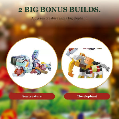 Marine Life Advent Calendar, 24 Brick Animals and a Big Sea Creature Build