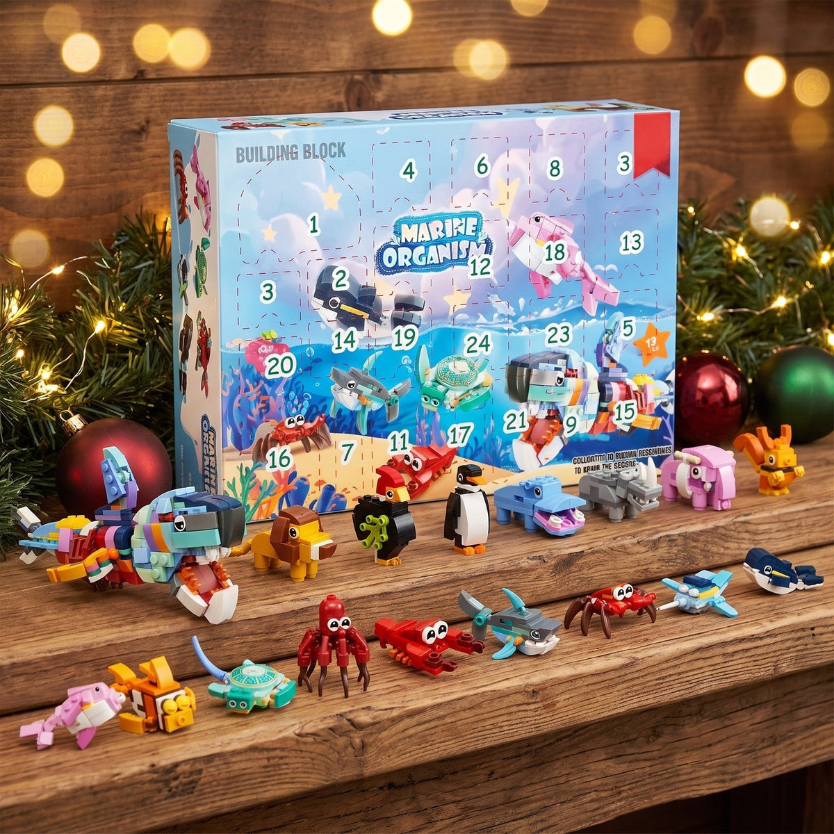 Marine Life Advent Calendar, 24 Brick Animals and a Big Sea Creature Build