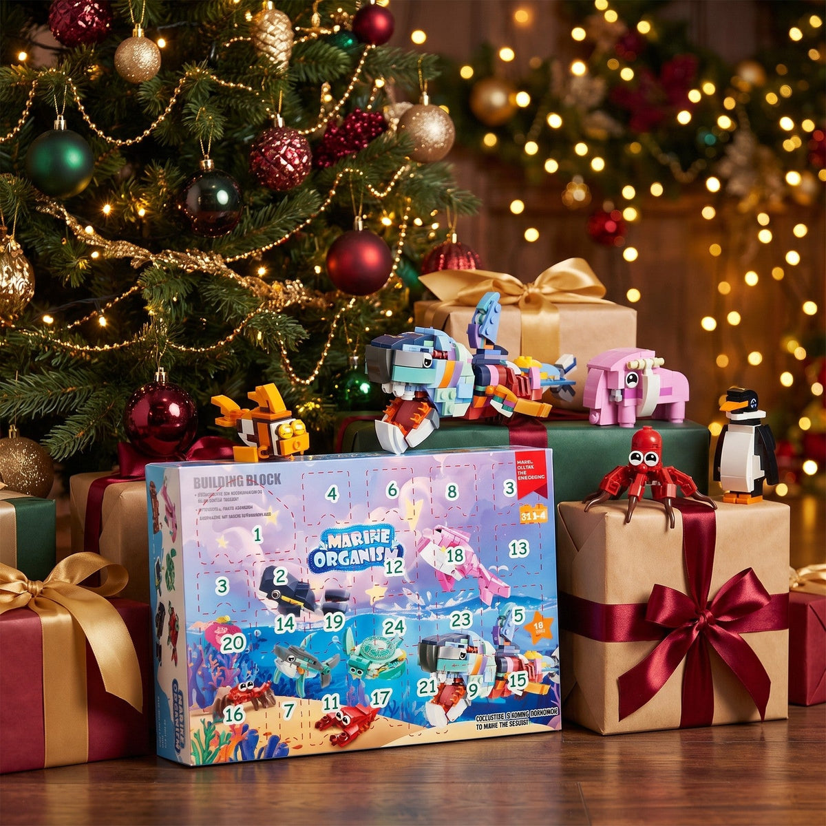Marine Life Advent Calendar, 24 Brick Animals and a Big Sea Creature Build