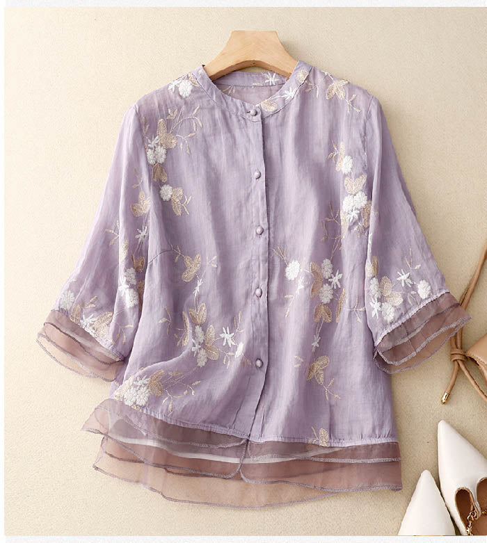 Image of Maureen | Women's Button-Down Floral Blouse