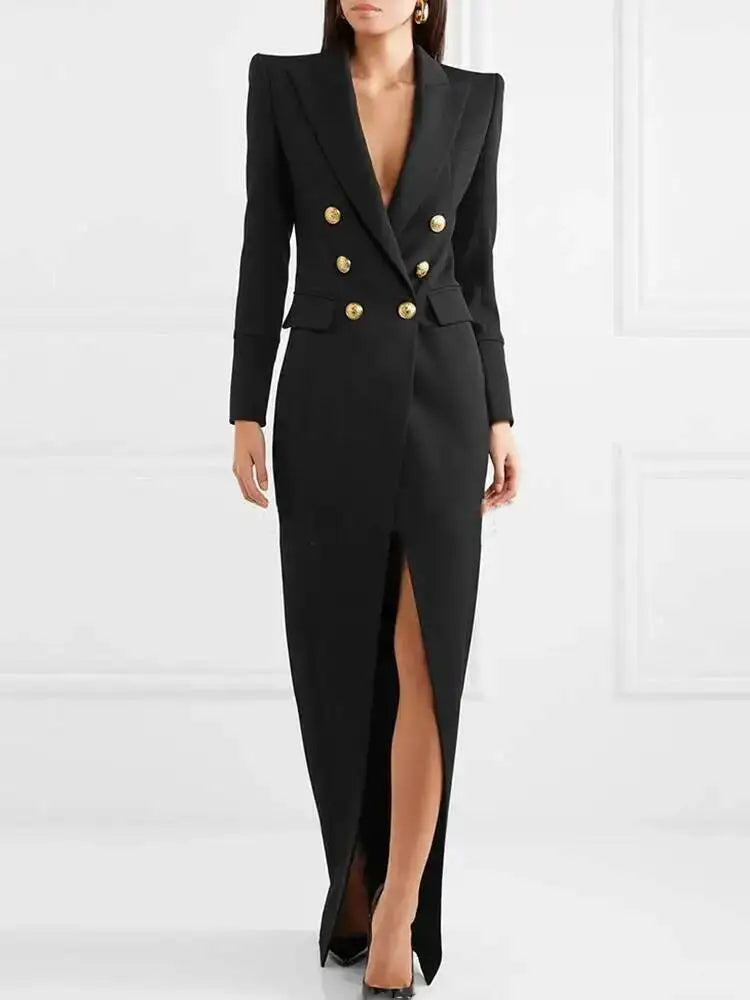 Mckenzie | Women's V-Neck Blazer Maxi Dress - Image 1