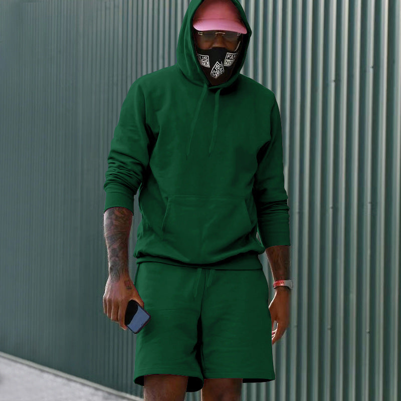 Men's 2-Piece French Terry Loungewear Set Hoodie and Sweat Shorts with Kangaroo Pocket and Drawstring