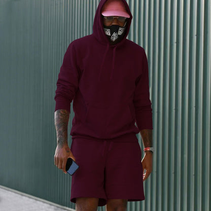 Men's 2-Piece French Terry Loungewear Set Hoodie and Sweat Shorts with Kangaroo Pocket and Drawstring