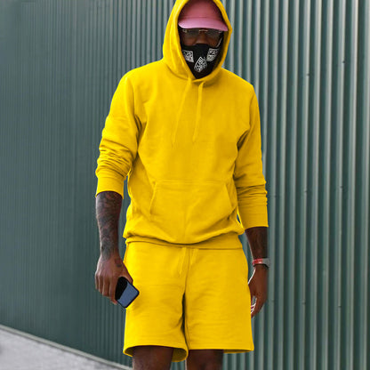Men's 2-Piece French Terry Loungewear Set Hoodie and Sweat Shorts with Kangaroo Pocket and Drawstring