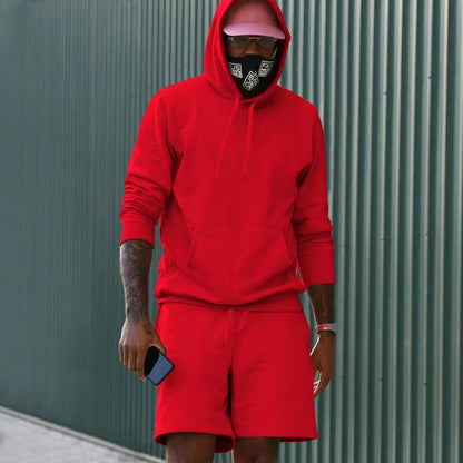 Men's 2-Piece French Terry Loungewear Set Hoodie and Sweat Shorts with Kangaroo Pocket and Drawstring