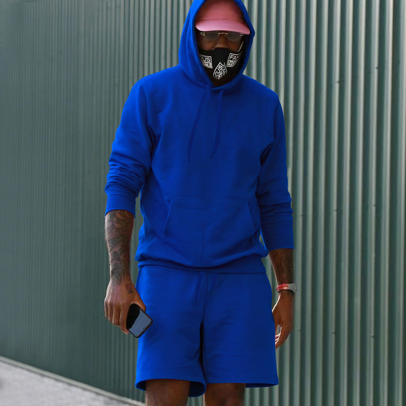 Men's 2-Piece French Terry Loungewear Set Hoodie and Sweat Shorts with Kangaroo Pocket and Drawstring