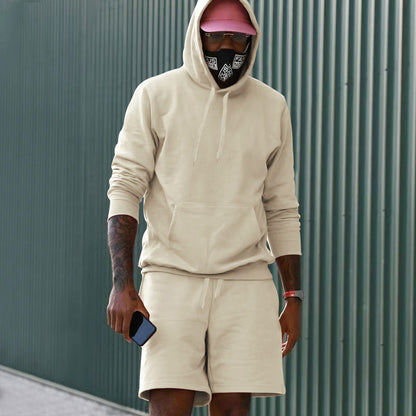 Men's 2-Piece French Terry Loungewear Set Hoodie and Sweat Shorts with Kangaroo Pocket and Drawstring