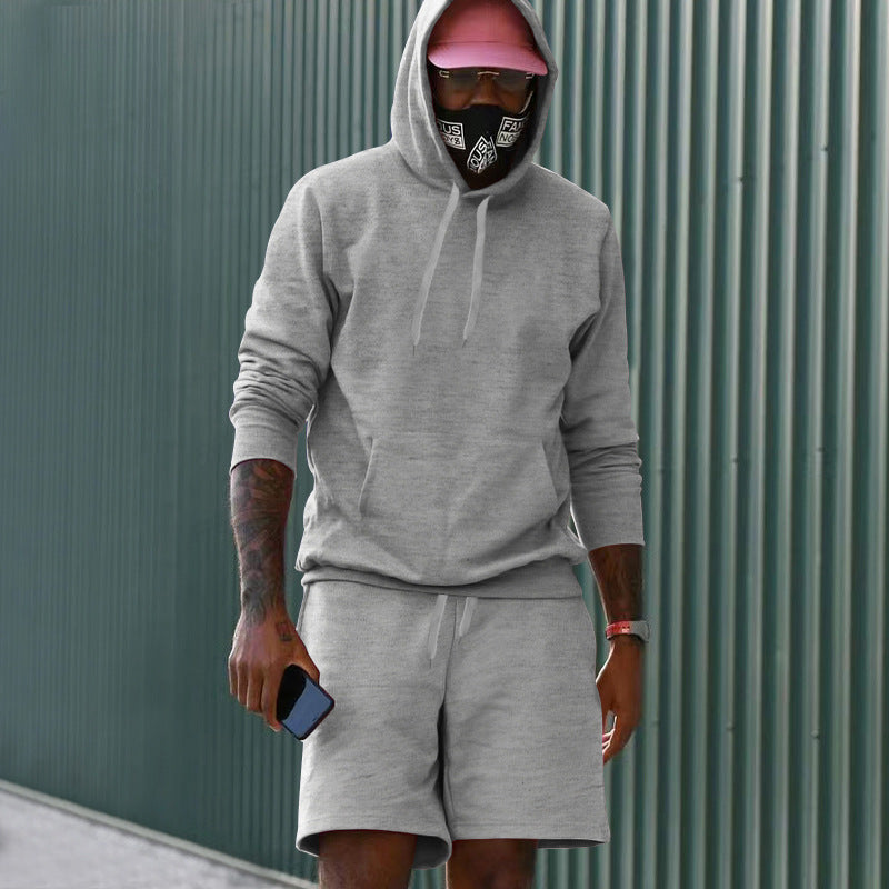 Men's 2-Piece French Terry Loungewear Set Hoodie and Sweat Shorts with Kangaroo Pocket and Drawstring