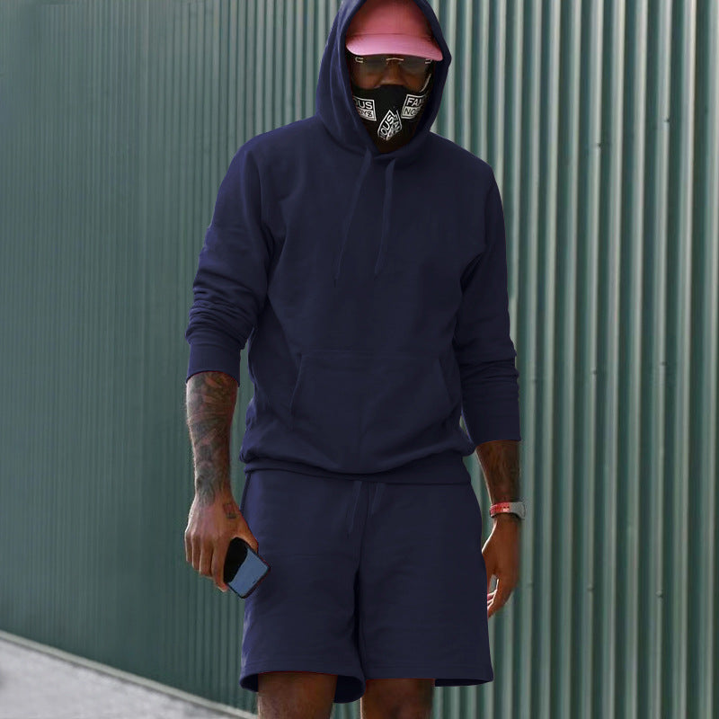 Men's 2-Piece French Terry Loungewear Set Hoodie and Sweat Shorts with Kangaroo Pocket and Drawstring