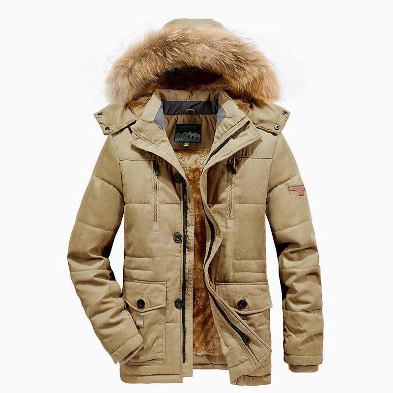 Men's Arctic Utility Parka with Full Fleece Lining, Two-Way Zip and Detachable Fur Hood