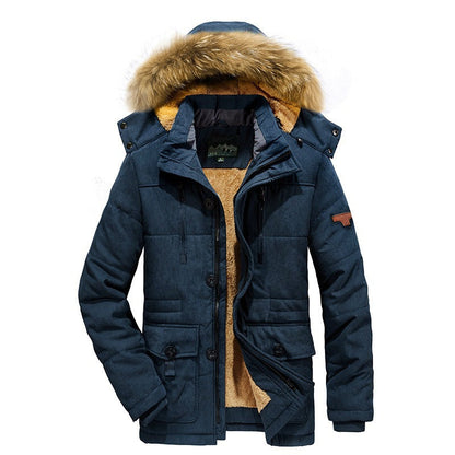 Men's Arctic Utility Parka with Full Fleece Lining, Two-Way Zip and Detachable Fur Hood